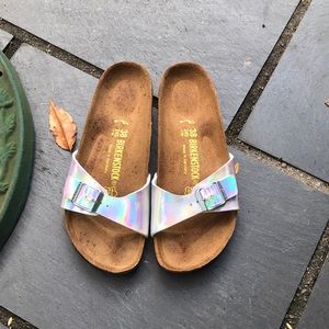 Birkenstock Madrid silver with rainbow tint Size 38